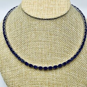 African Amethyst Gemstone Tennis Necklace set in S925. Safety clasp. Brand new!